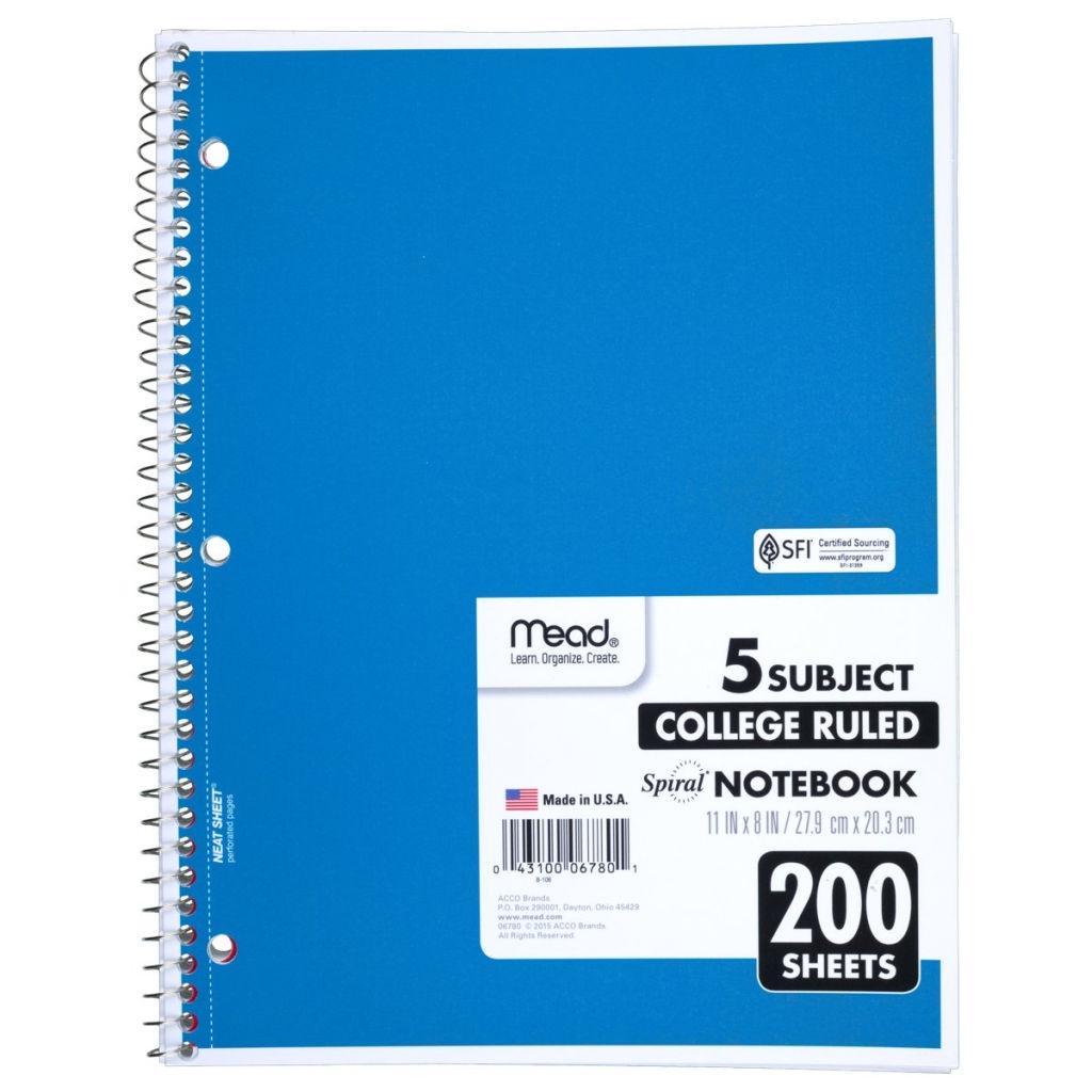 college ruled notebook