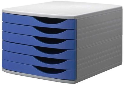 Closed 6-Drawer Desktop Set Light Gray & Blue