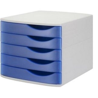 Closed 5-Drawer Desktop Set Gray & Blue